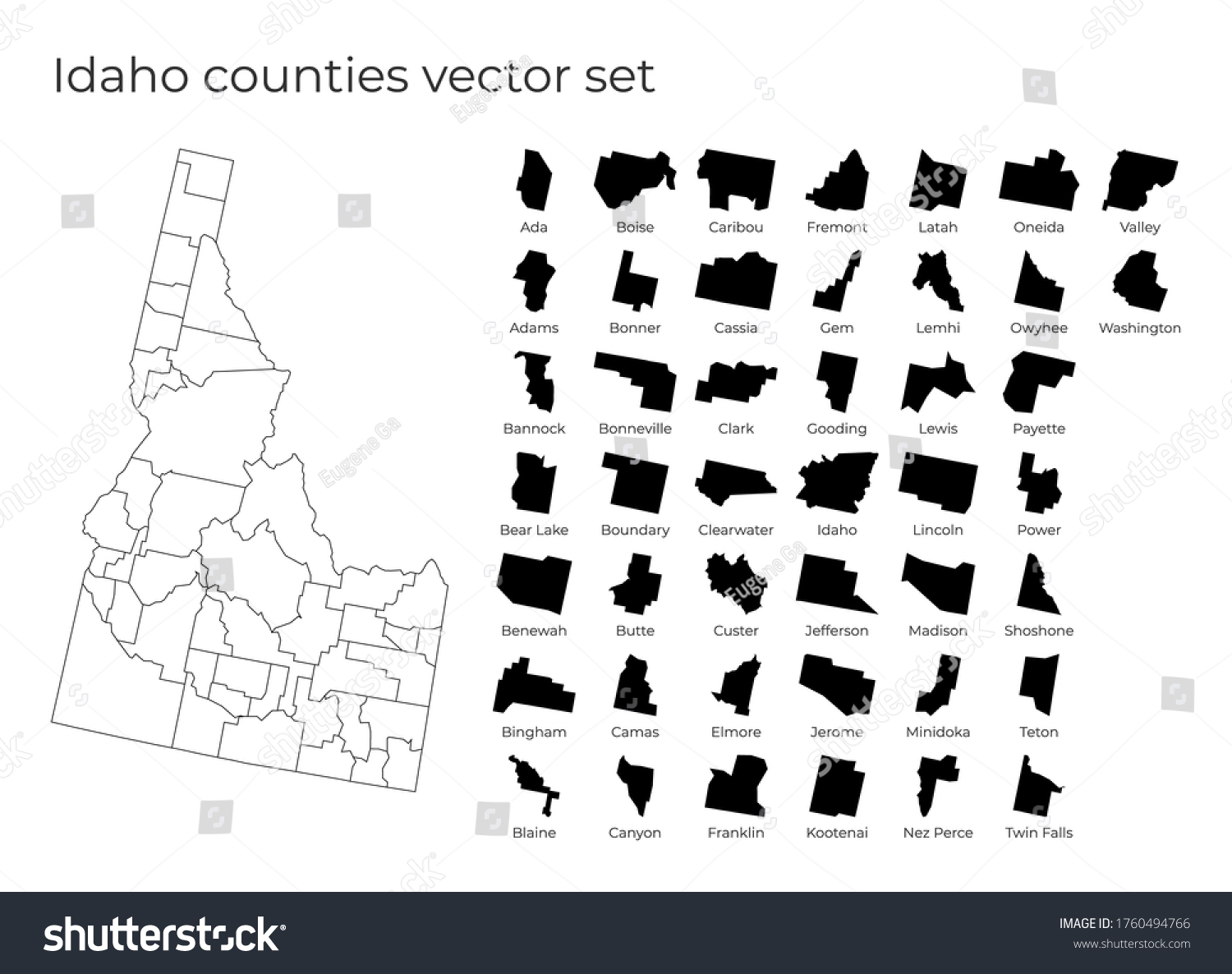 Idaho Map Shapes Regions Blank Vector Stock Vector Royalty Free