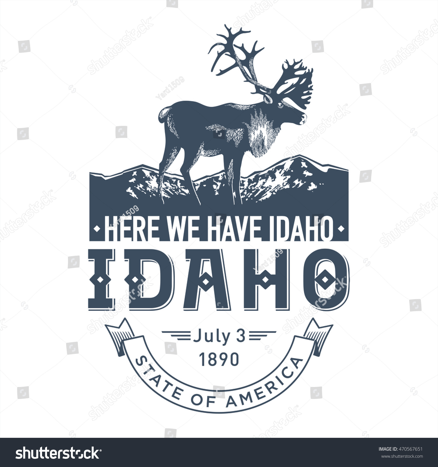 stock vector idaho stylized emblem of the state of america reindeer deer blue color 470567651