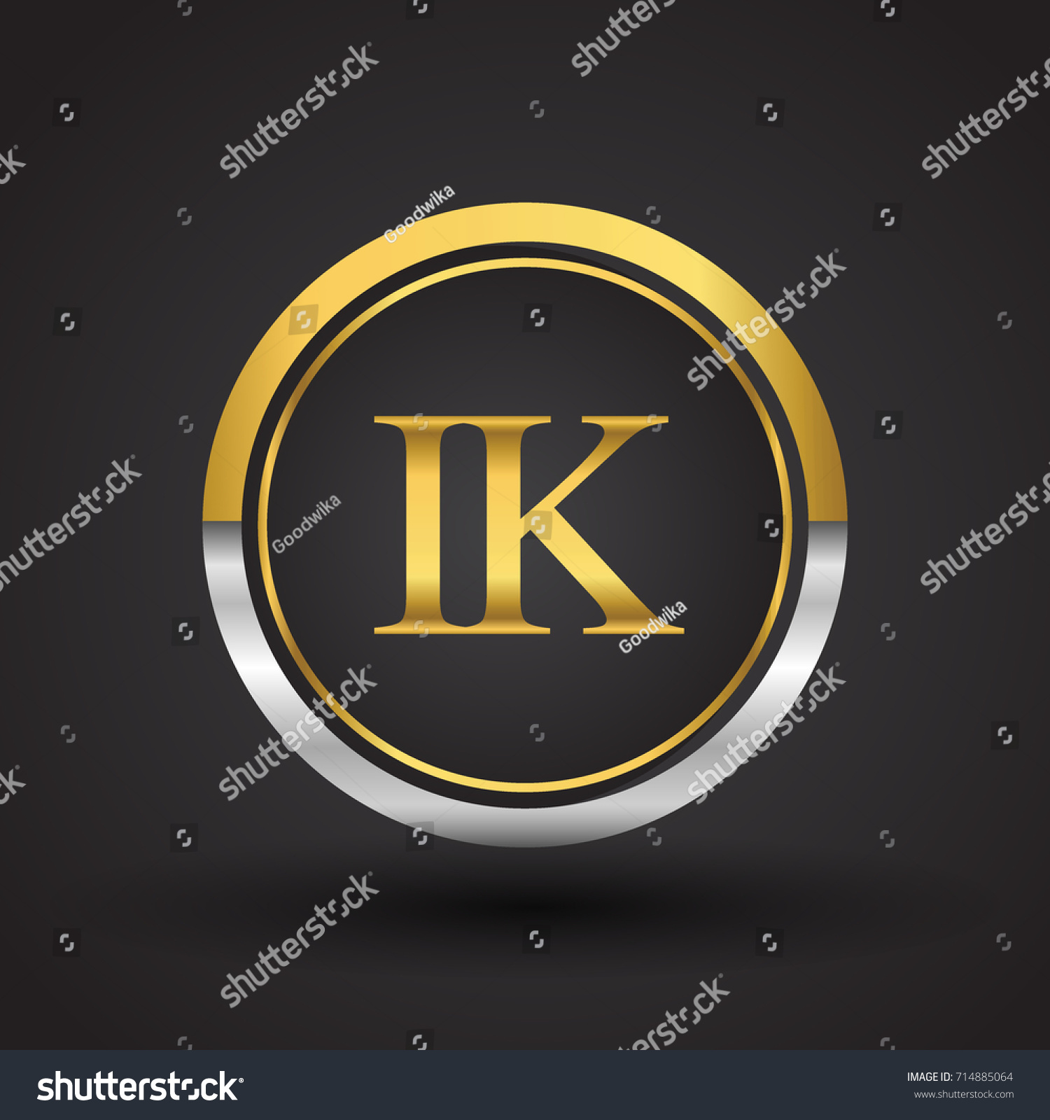 Ik Letter Logo Circle Gold Silver Stock Vector (Royalty Free) 714885064