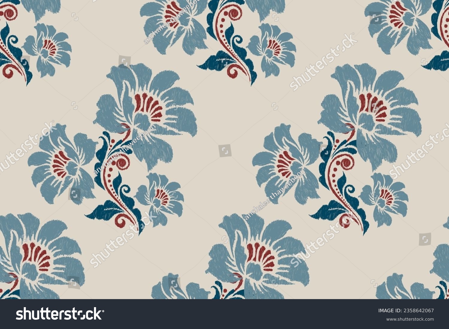 SVG of Ikat floral paisley embroidery on gray background.Ikat ethnic oriental seamless pattern traditional.Aztec style abstract vector illustration.design for texture,fabric,clothing,wrapping,decoration. svg