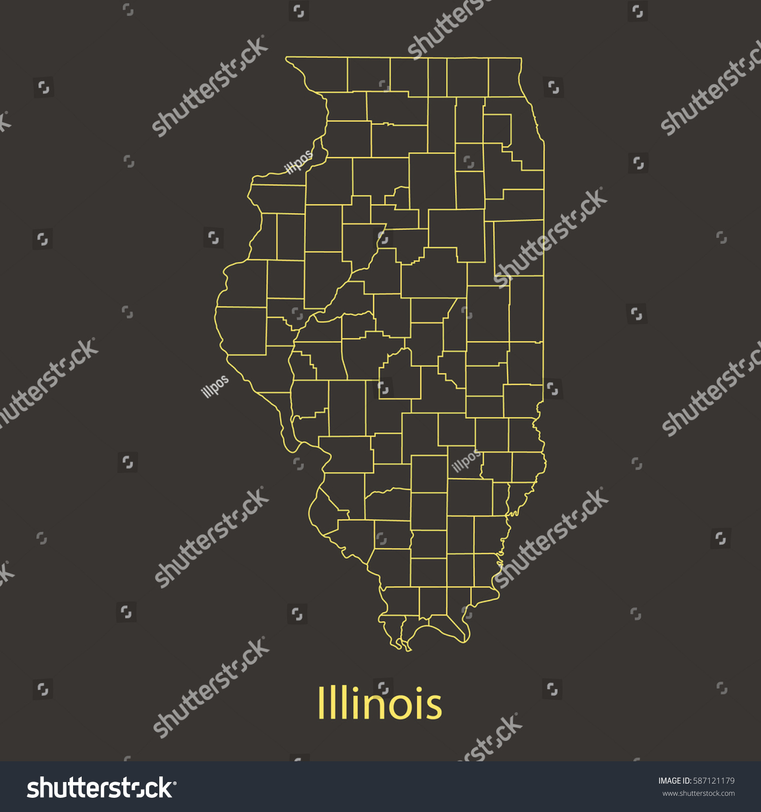 SVG of Illinois outline,stroke of map with administrative division. Vector illustration svg