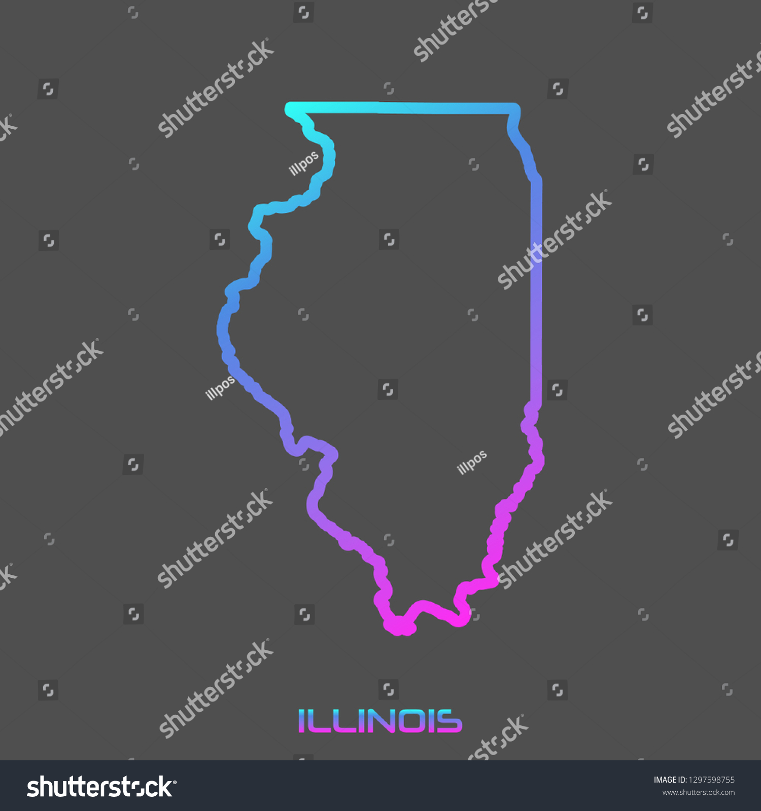 SVG of Illinois turquoise pink fluid gradient outline map, stroke. Line style. Vector illustration svg