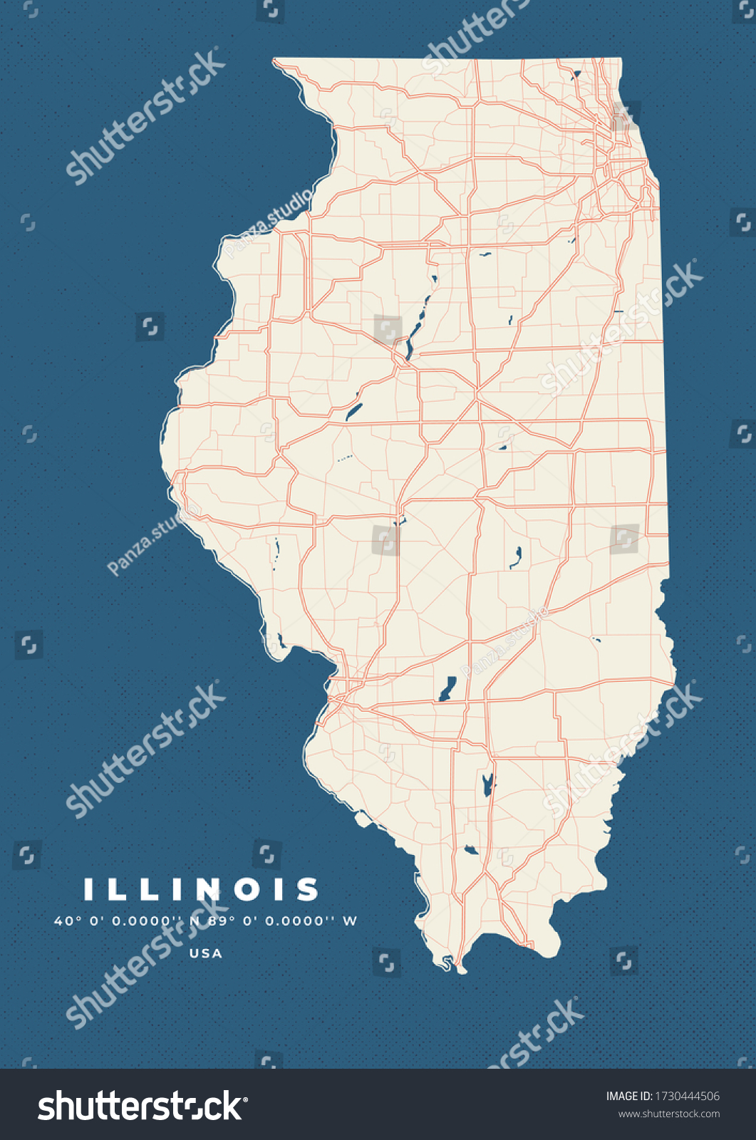 Illinois Usa Map Road Poster Flyer - Stock Vector Illinois Usa Map Road Poster Flyer Vector 1730444506