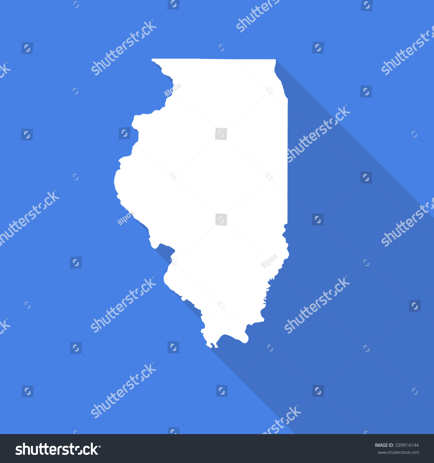 SVG of Illinois white map,border flat simple style with long shadow on blue background svg