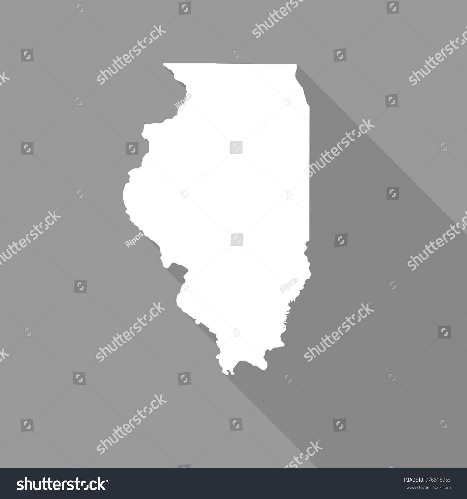 SVG of Illinois white map,border flat simple style with long shadow on grey background svg