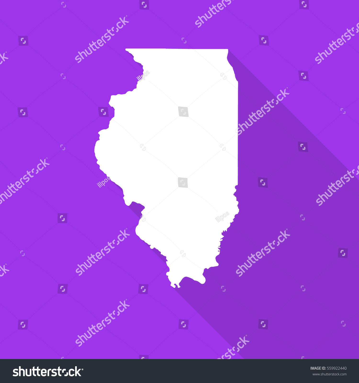 SVG of Illinois white map,border flat simple style with long shadow on purple background svg