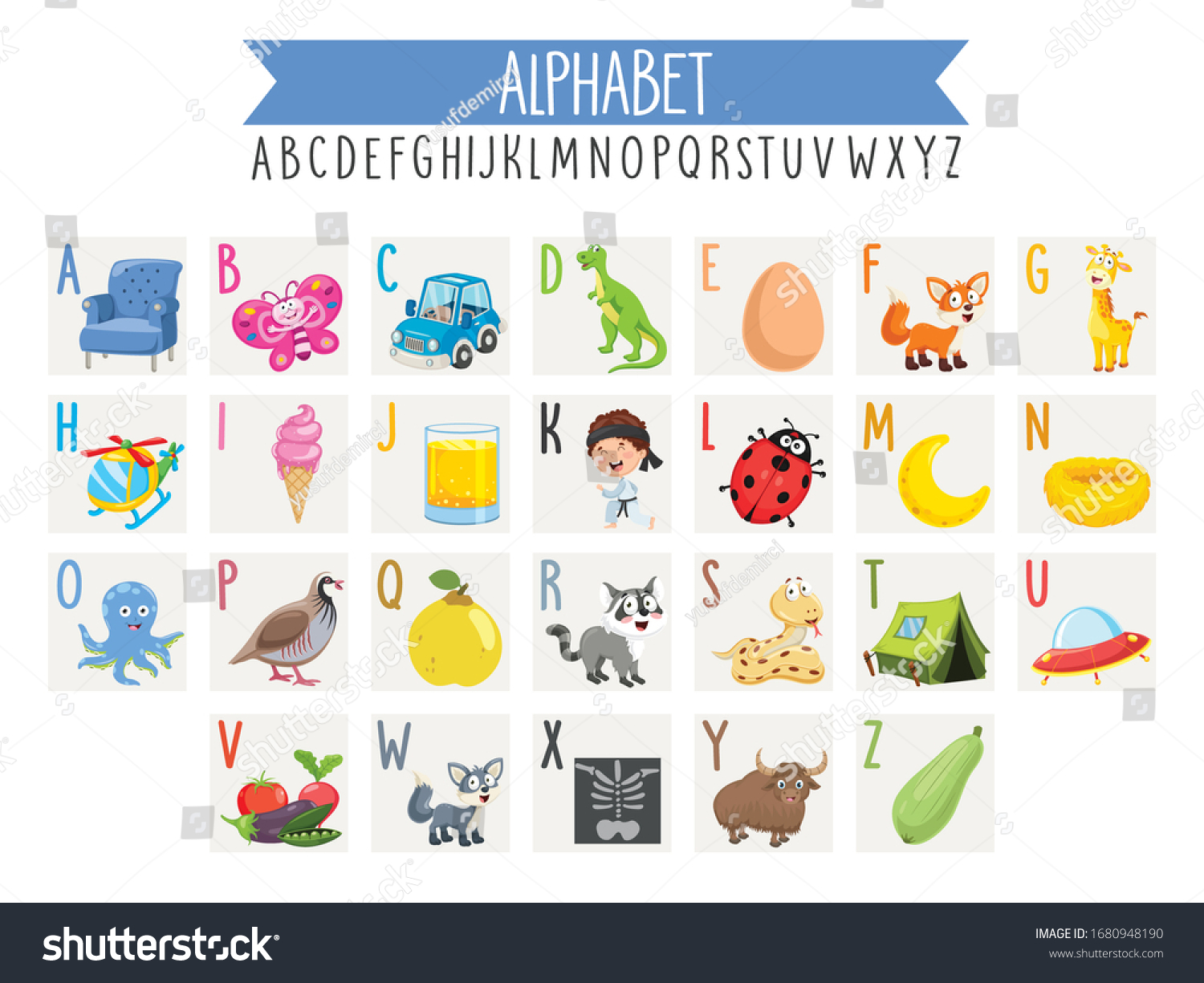 Illustrated Alphabet Letters Cartoon Objects Stock Vector (Royalty Free ...