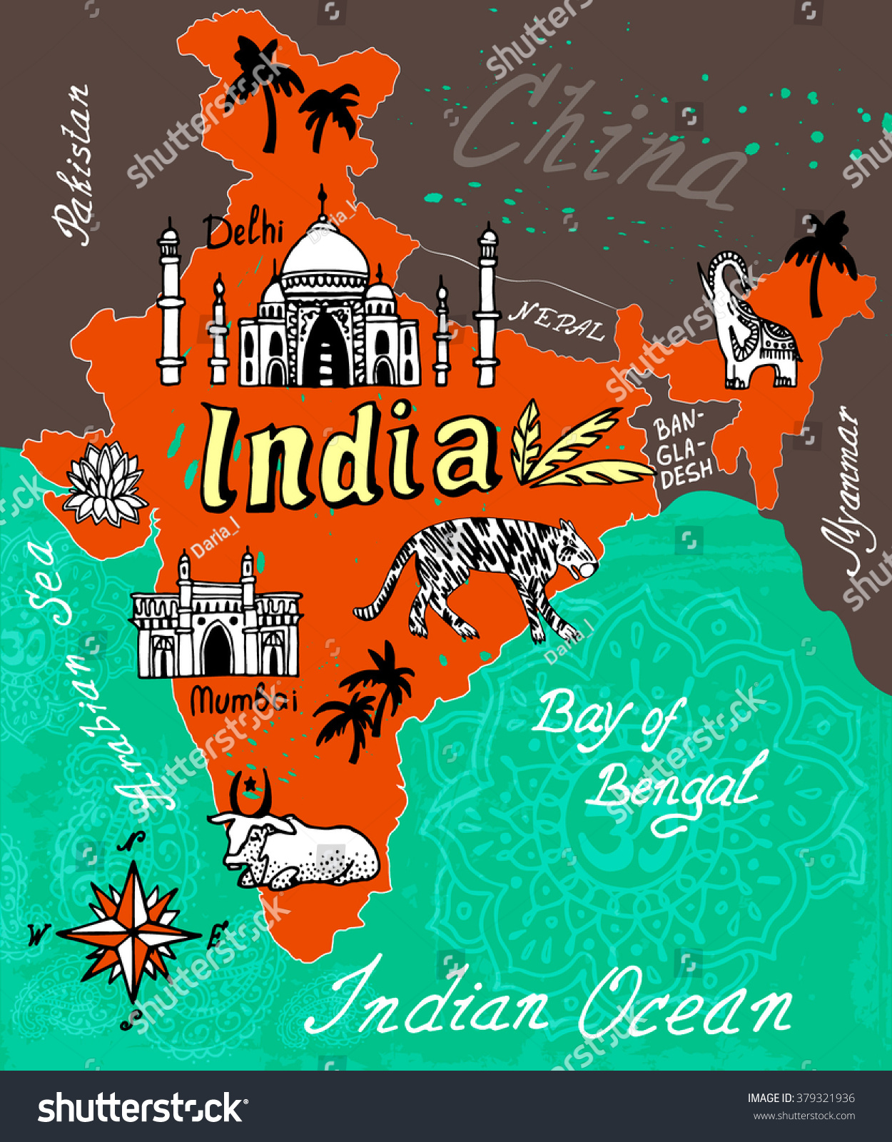 Illustrated Map India Editorial Illustration Illustrated Map | Images ...