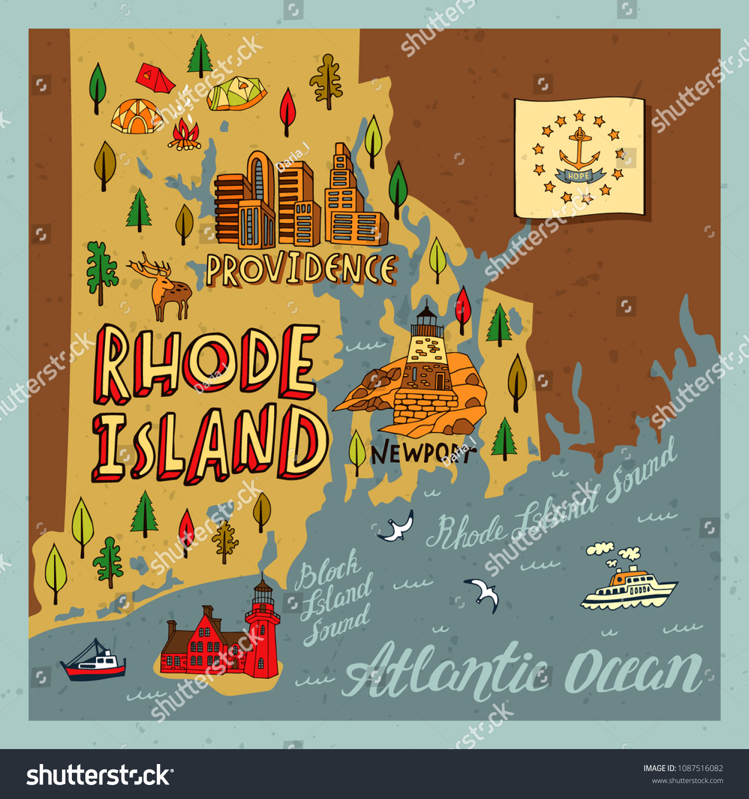 Rhode Island Tourist Map Illustrated Map Rhode Island Travel Attractions Stock Vector (Royalty Free)  1087516082 | Shutterstock