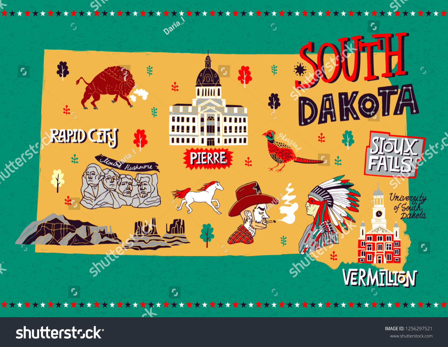 South Dakota Tourist Attractions Map Illustrated Map South Dakota Usa Travel Stock Vector (Royalty Free)  1256297521 | Shutterstock