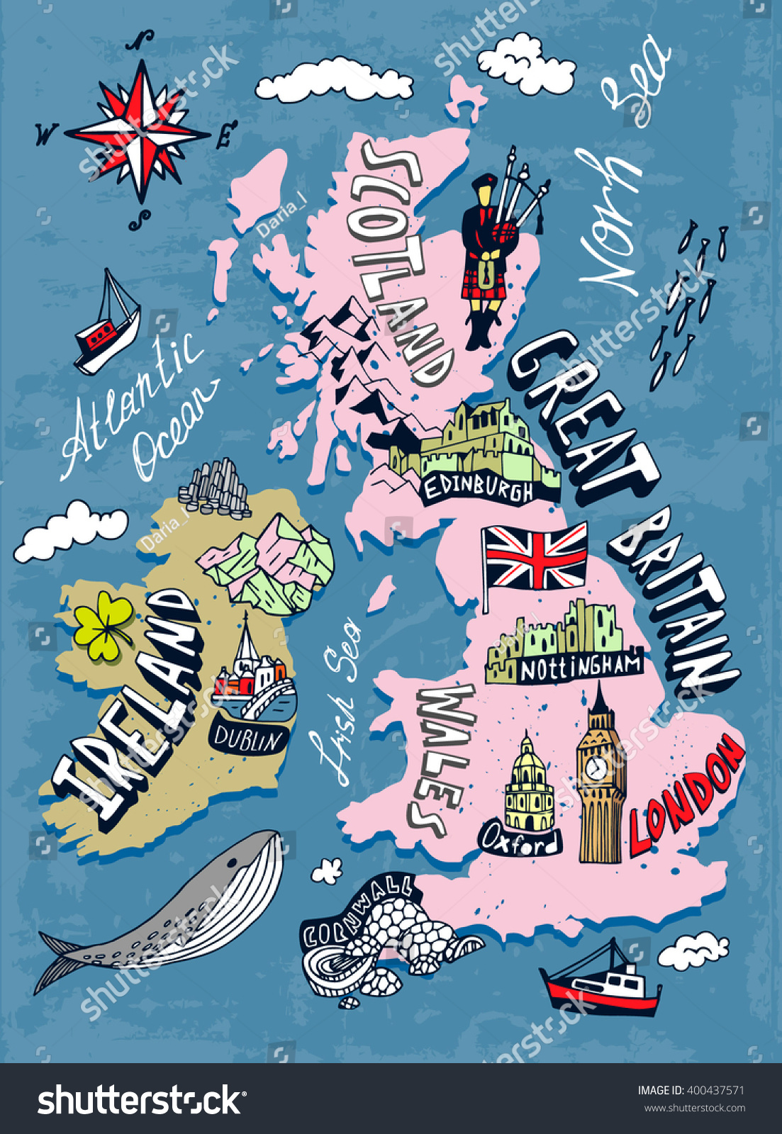 Illustrated Map Of The Uk And Ireland Stock Vector Illustration ...