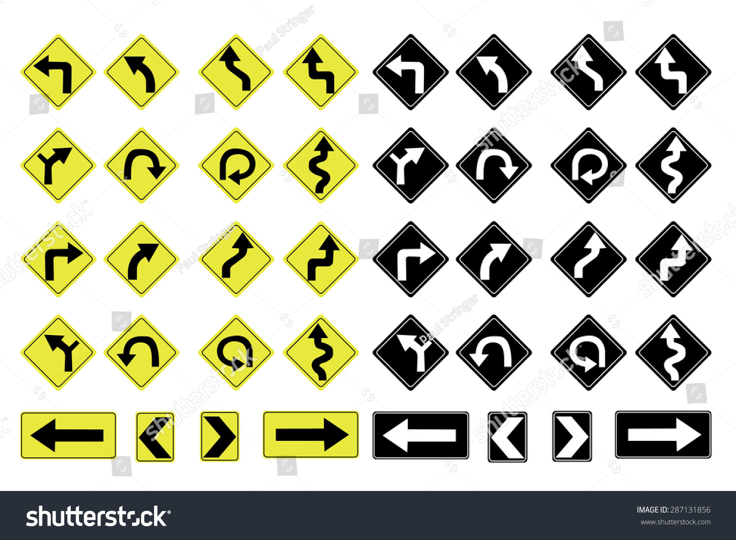 Illustrated Road Signs Directions On White Stock Vector 287131856 ...