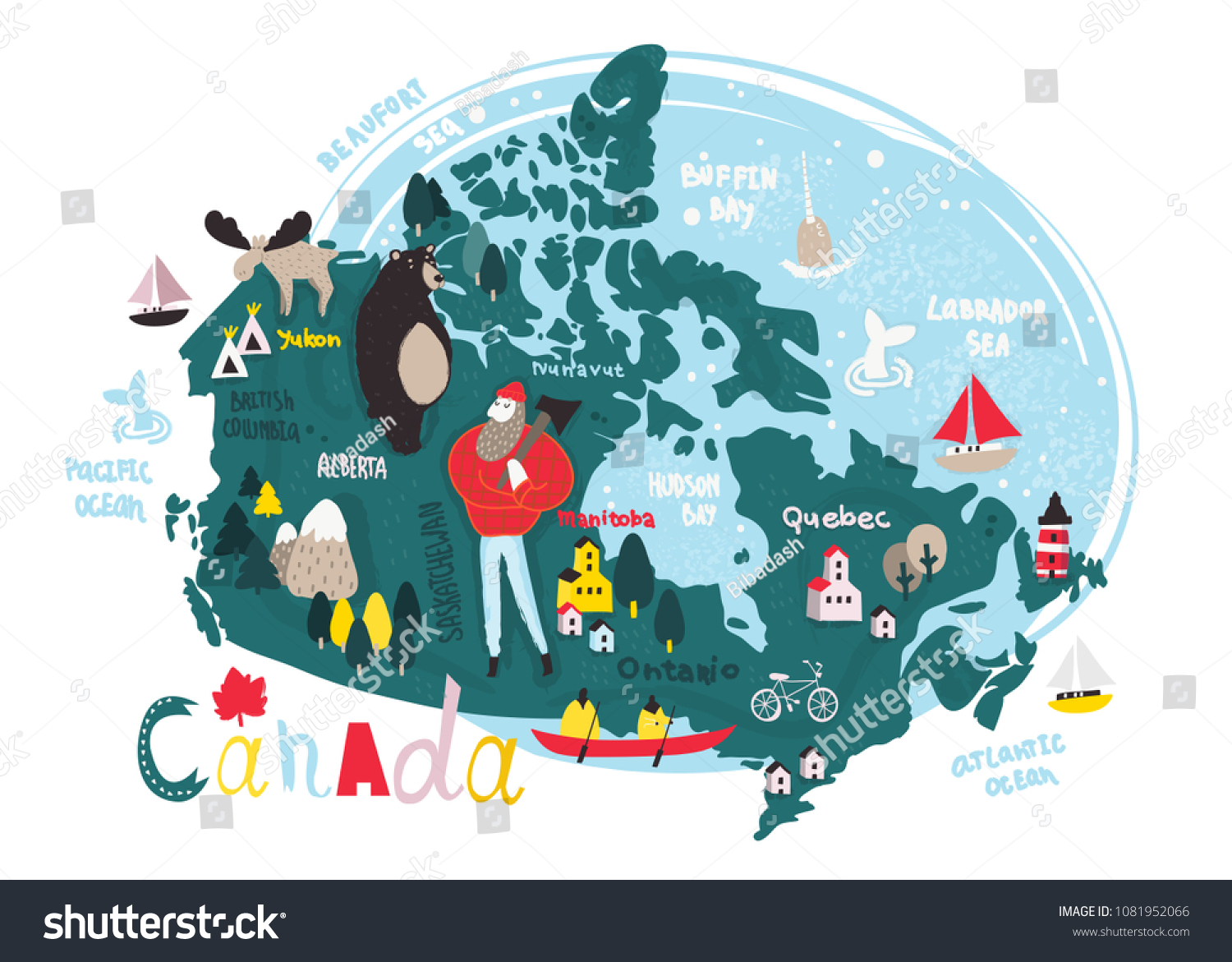 Illustrated Vector Map Canada Stock Vector (Royalty Free) 1081952066