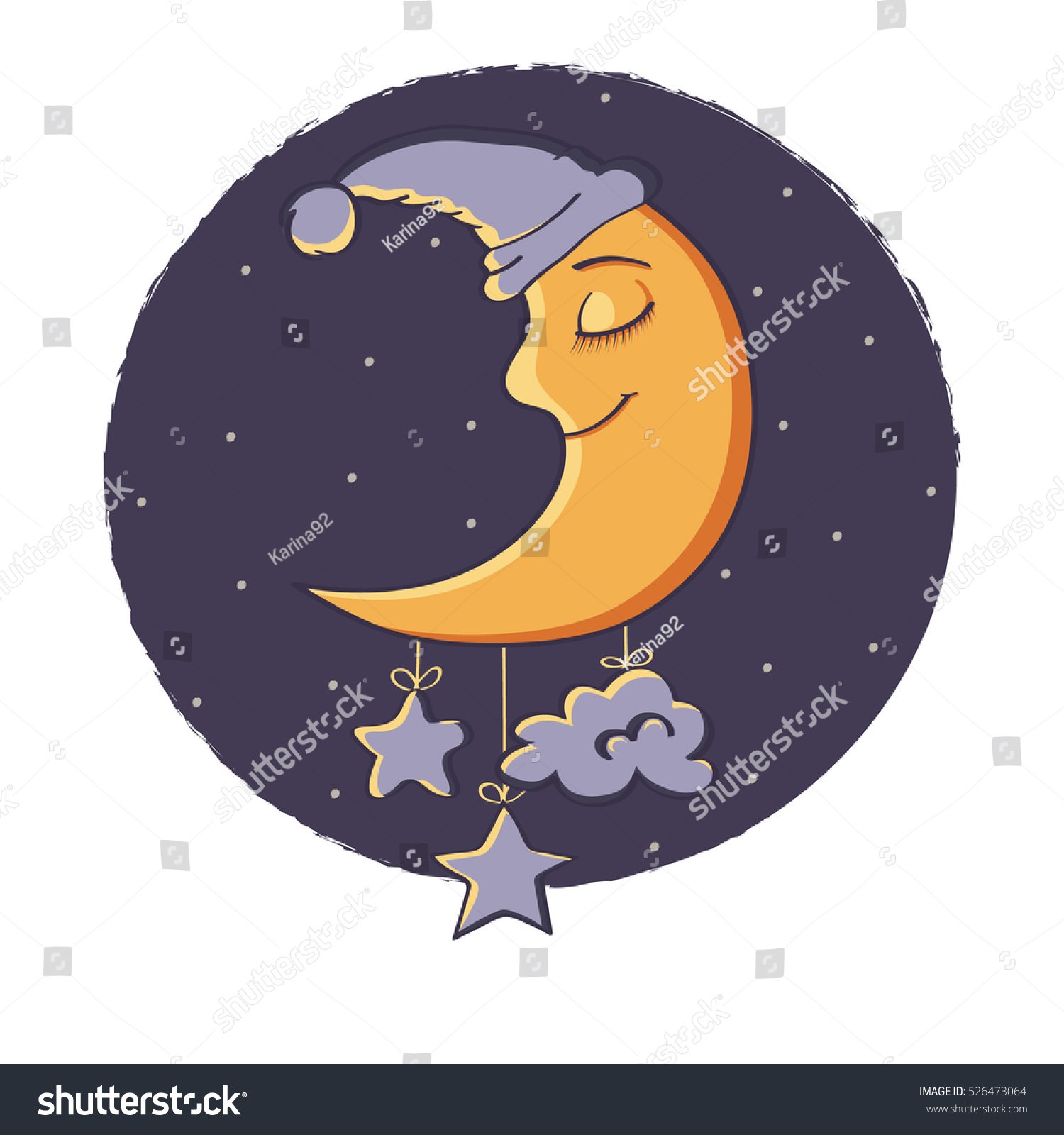 Illustration Sleeping Moon Beautiful Cartoon Moon happy Stock Vector ...