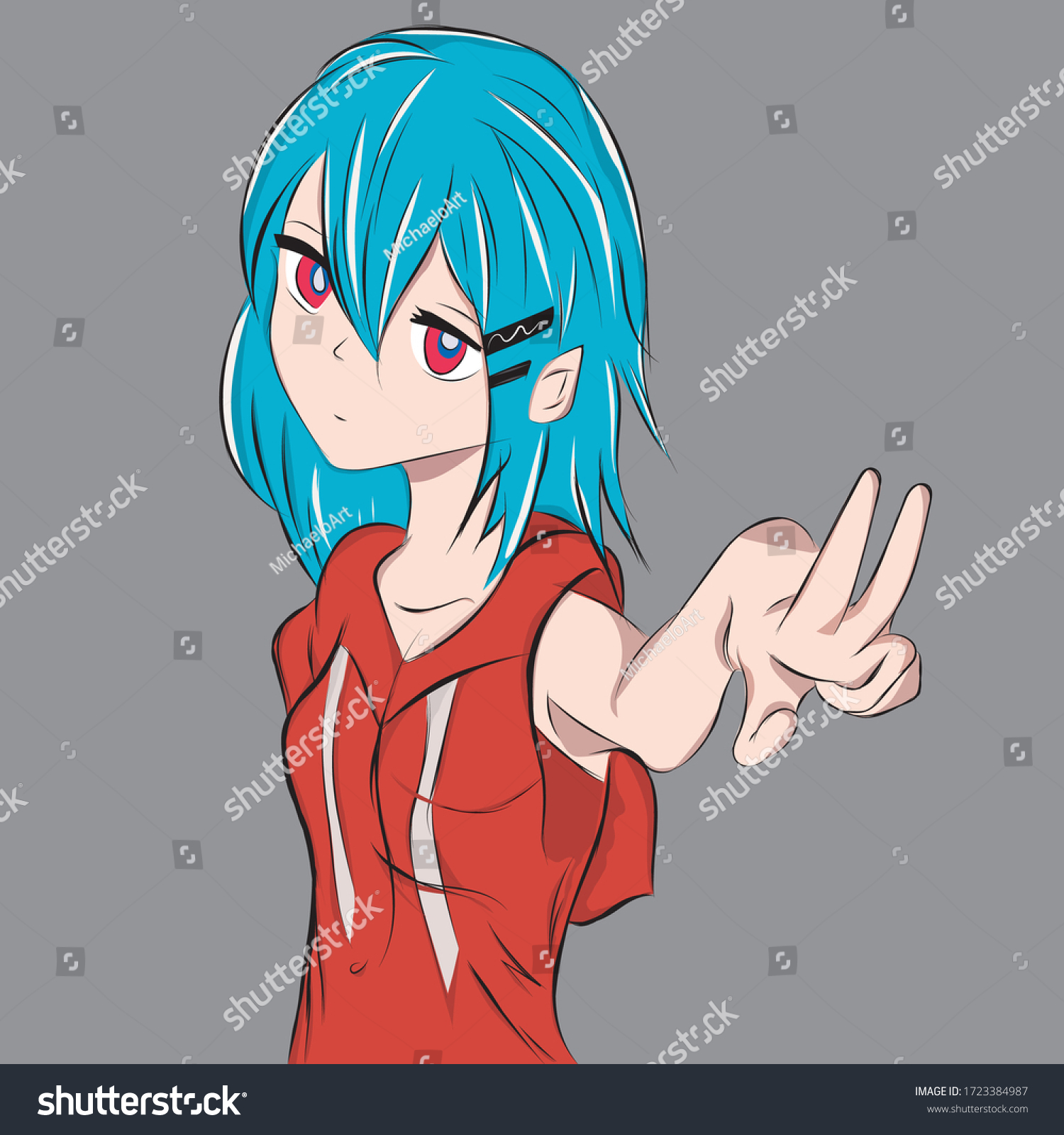 Illustration Anime Girl Light Blue Hair Stock Vector Royalty Free 1723384987 