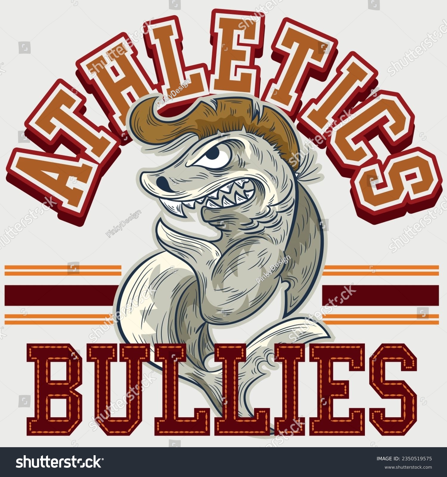 SVG of Illustration athletics Bullies College, Shark mascot with punk style, varsity design, sports fashion design. svg