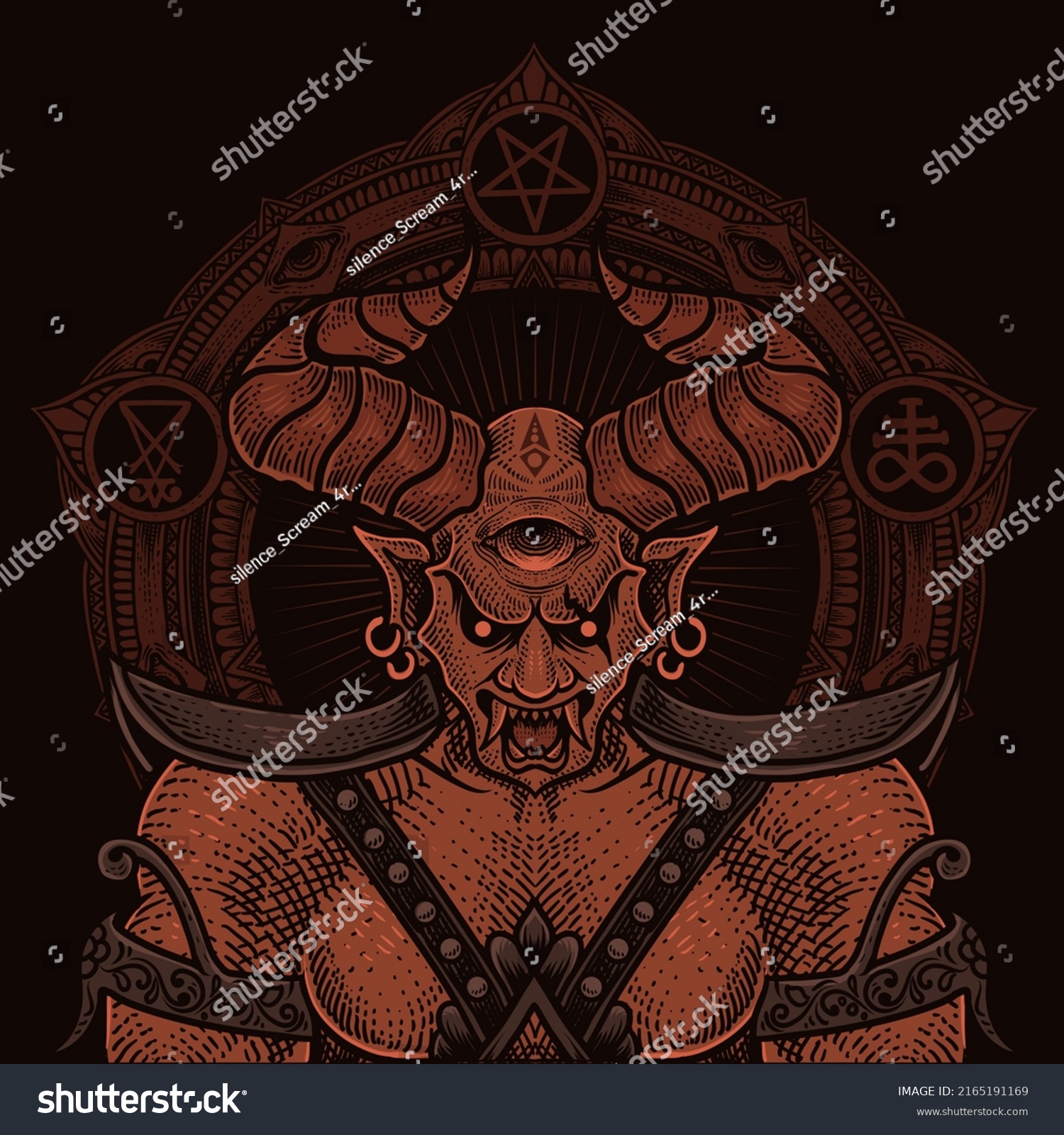 Illustration Badass Demon Circle Mandala Stock Vector (Royalty Free ...