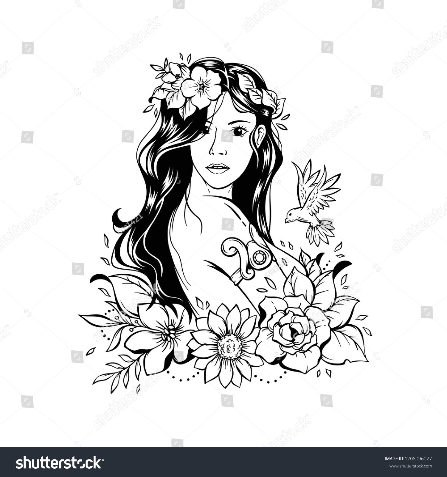 SVG of Illustration beautiful girl with floral svg