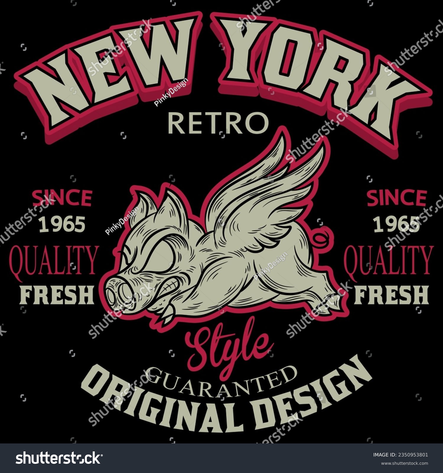 SVG of Illustration bike motorcycle with ping and wings, Since 1965 and Patchwork emblem crest text New York retro Original Design Fresh. tattoo style svg