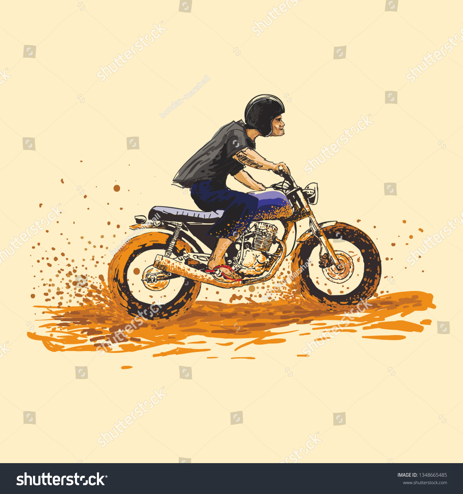 Illustration Biker Riding Custom Motorcycle Stock Vector Royalty Free