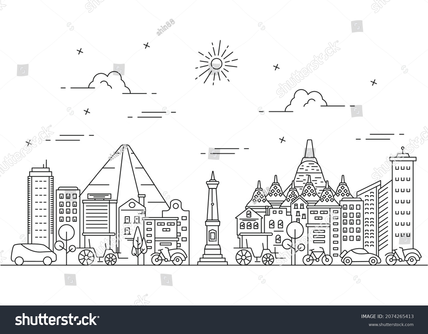 SVG of Illustration city line of yogyakarta indonesia. Tugu yogyakarta background svg