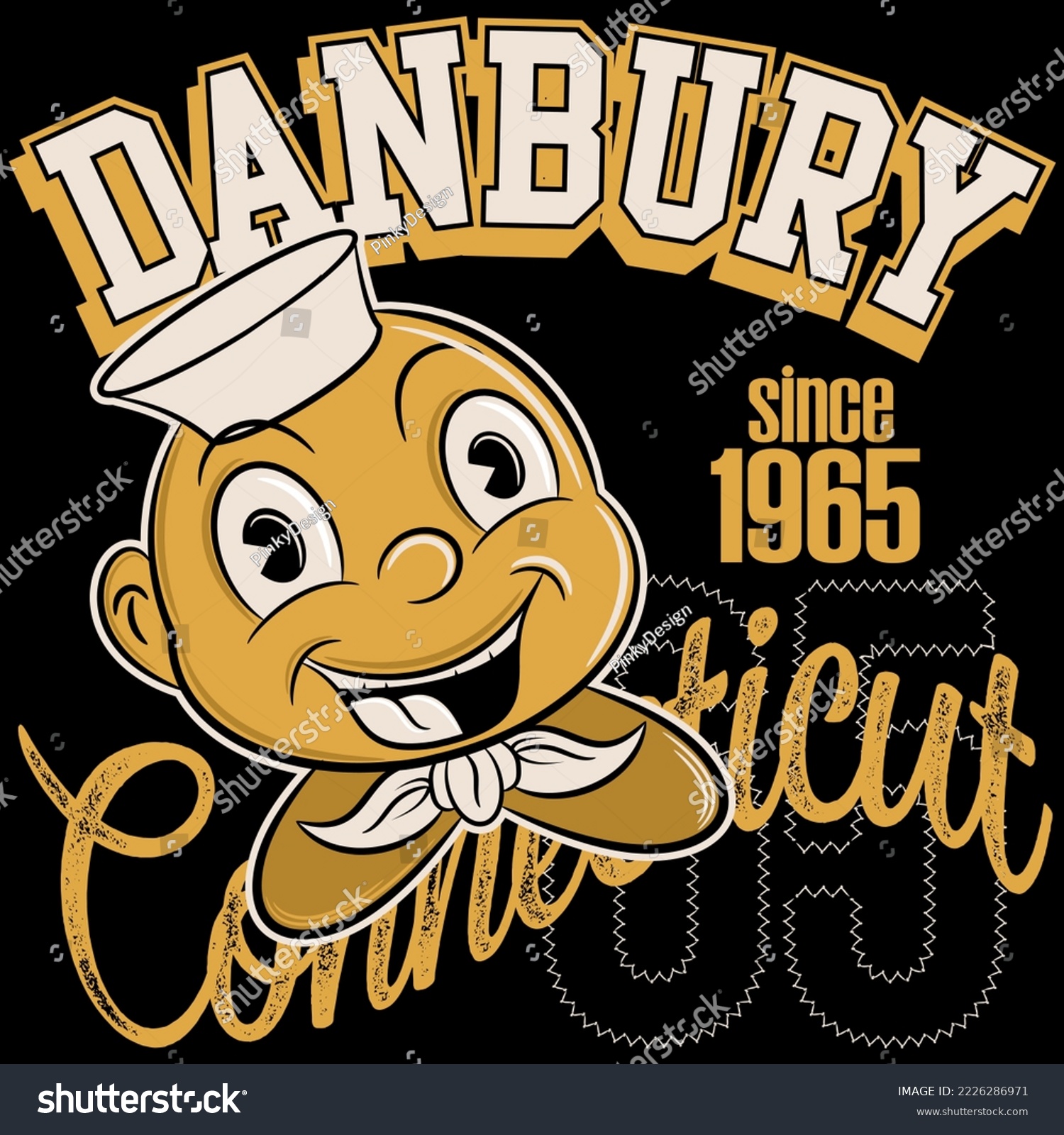 SVG of Illustration Cool cartoon with text Danbury Connecticut Since 1965 Vintage Design. svg