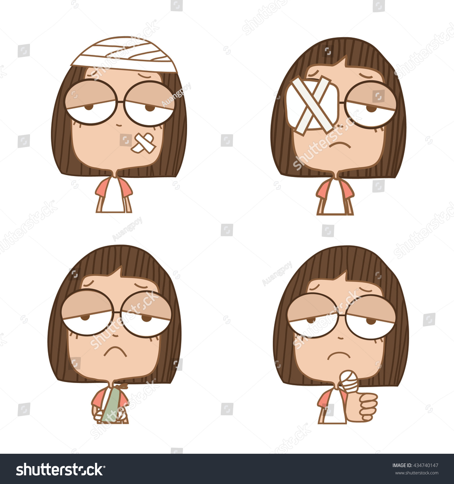 Illustration Cute Girl Several Injury Set Stock Vector Royalty Free