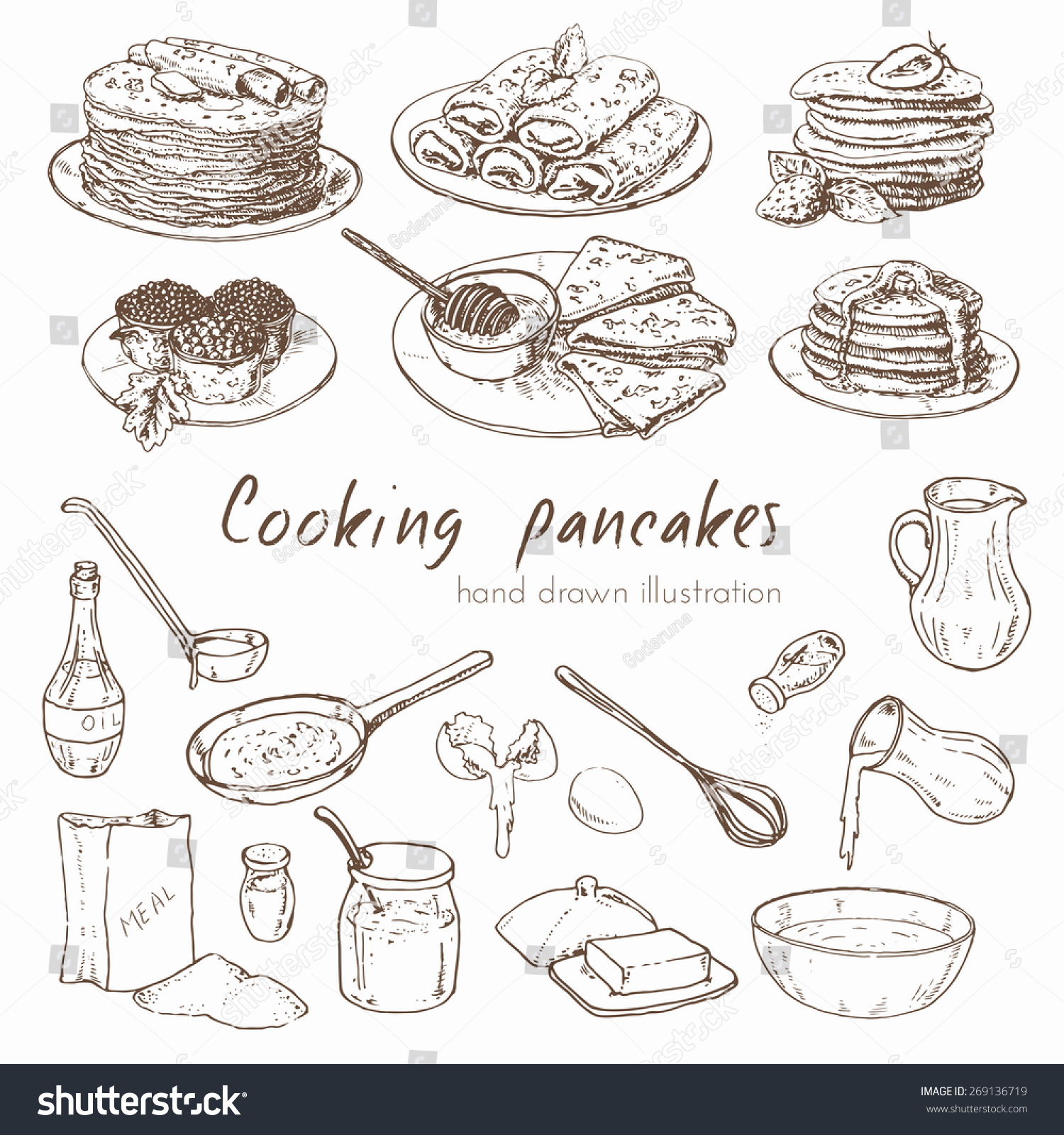 SVG of Illustration depicting the process of cooking pancakes and various types of pancakes. infographic about the recipe for pancakes. Vector hand drawn set.  svg