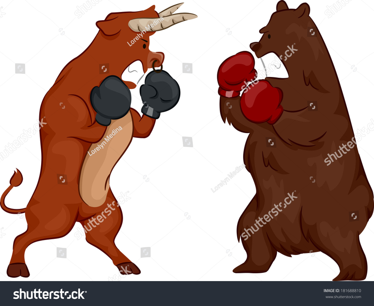 Illustration Depicting The Stock Market By Using A Bear And A Bull ...