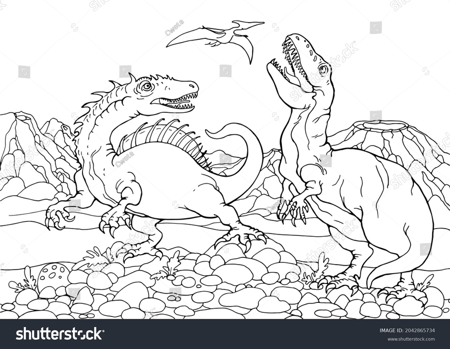 Illustration Dinosaur Fight Children Coloring Prehistoric Stock Vector ...