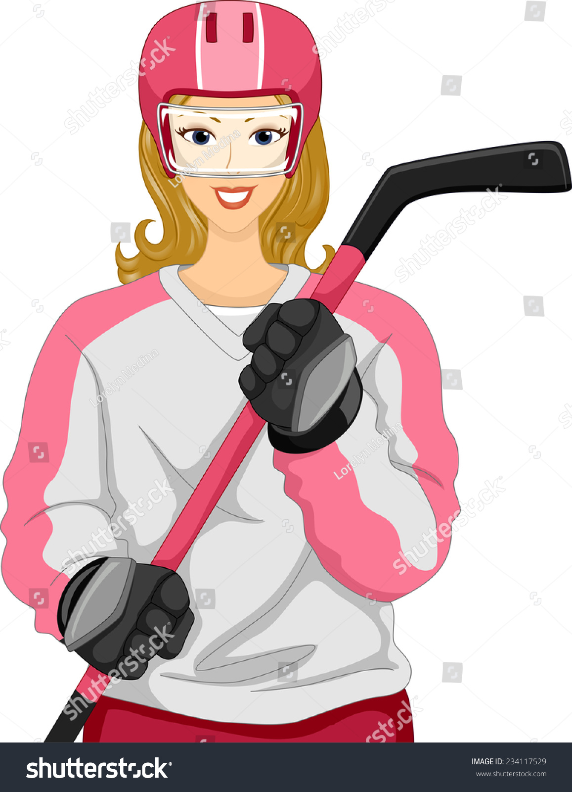 Illustration Featuring A Female Ice Hockey Player Holding An Ice Hockey ...