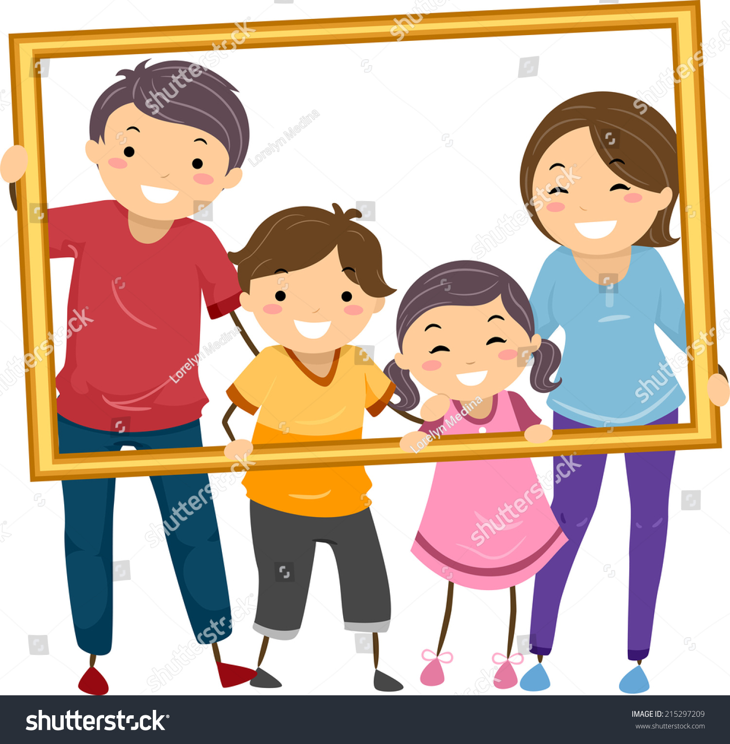 Illustration Featuring a Happy Family Holding a Hollow Frame