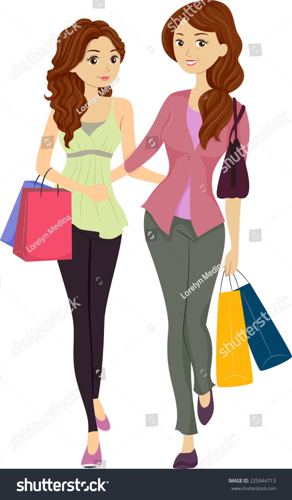 Illustration Featuring Mom Daughter Shopping Together Stock Vector ...