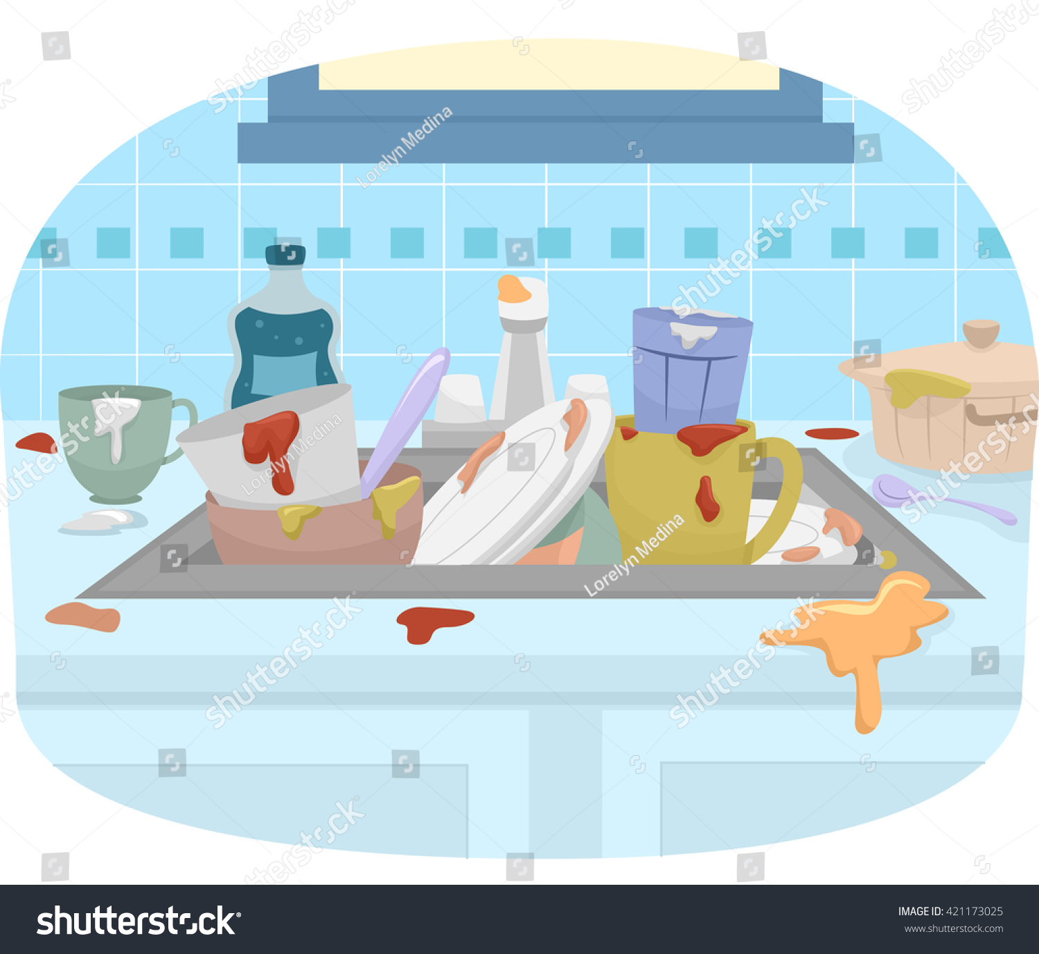 Illustration Featuring Sink Full Dirty Dishes Stock Vector Royalty