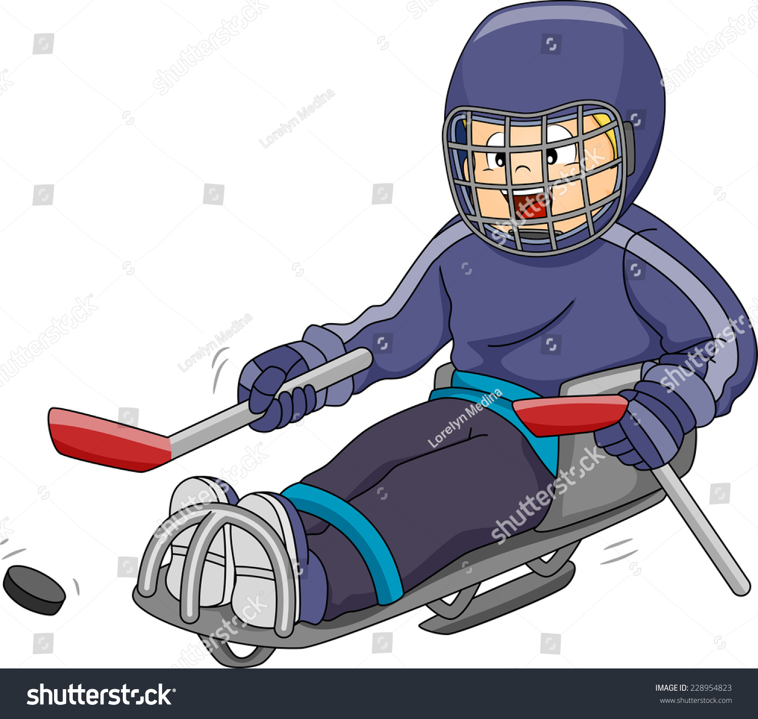 Illustration Featuring Sledge Hockey Player Moving Stock Vector