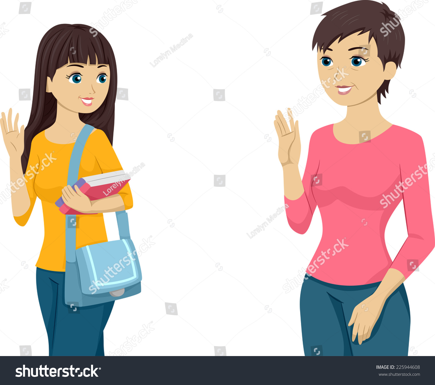 Illustration Featuring Teenaged Girl Waving Goodbye Vector Có Sẵn Miễn Phí Bản Quyền 225944608