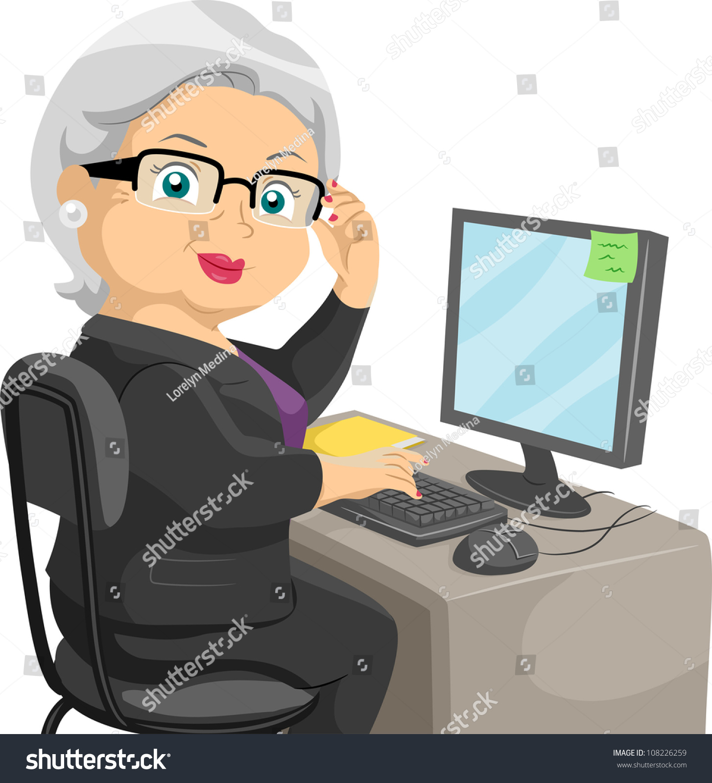 Illustration Featuring Elderly Woman Using Computer Stock Vector ...