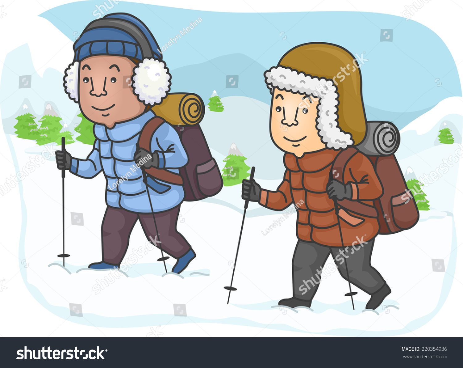 Illustration Featuring Men Hiking In A Snowy Mountain - 220354936 ...