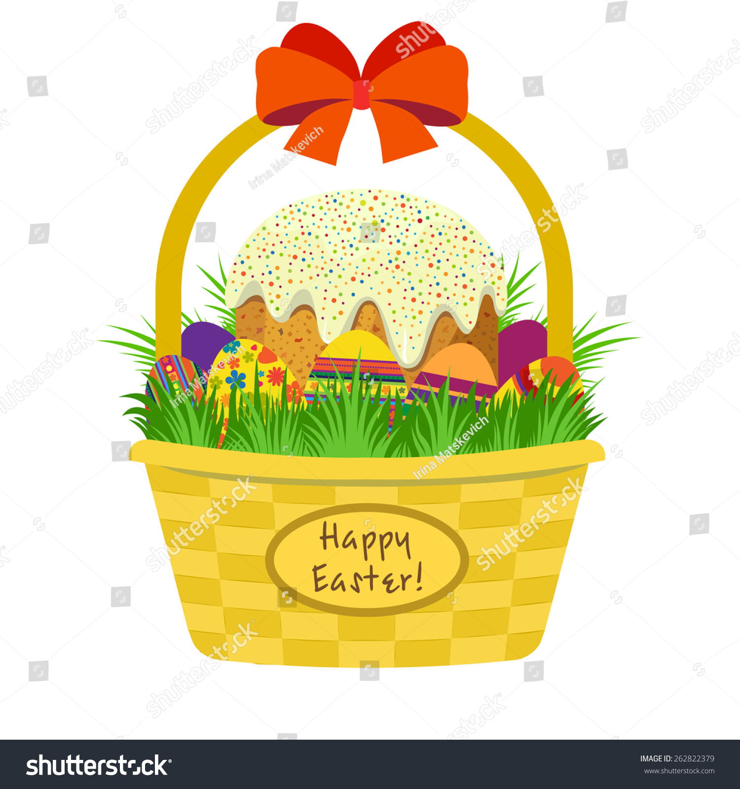 easter basket with eggs and bow clip art preview
