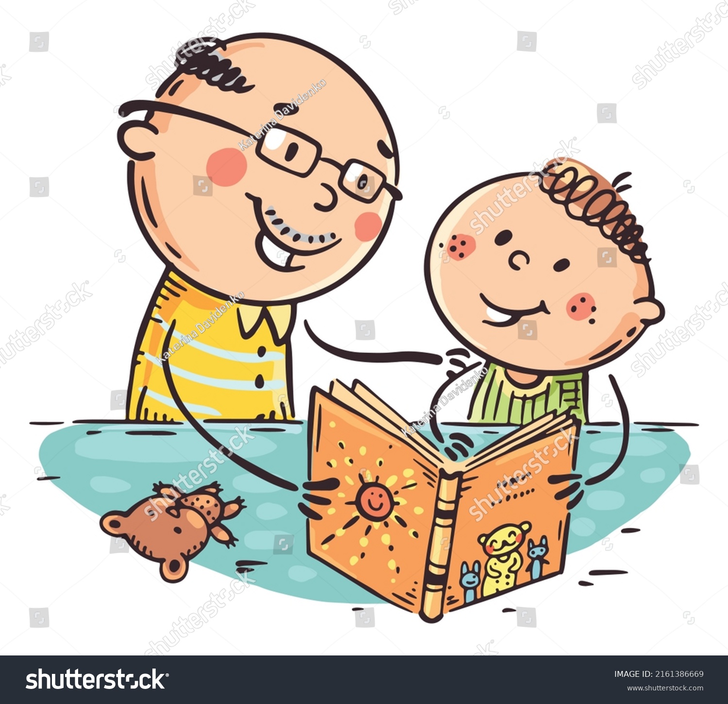 Illustration Grandfather Grandson Reading Book Stock Vector Royalty