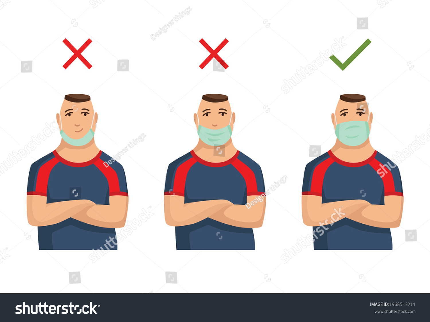 Illustration How Wear Face Mask Correctly Stock Vector (Royalty Free ...