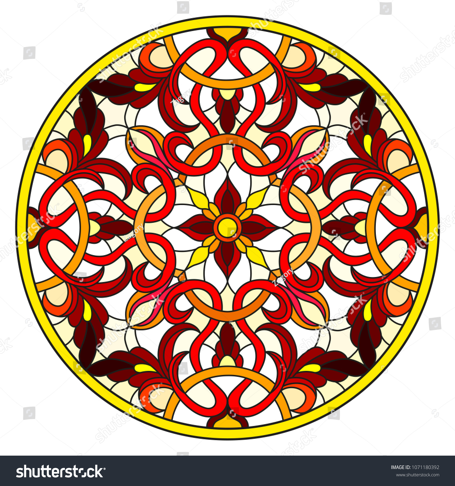 Illustration Stained Glass Style Abstract Flowers Stock Vector Royalty Free 1071180392