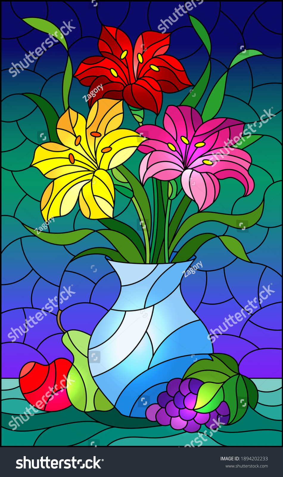 Illustration Stained Glass Style Bouquets Bright Stock Vector Royalty Free 1894202233