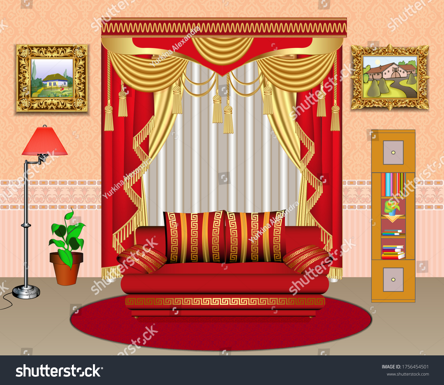 Illustration Interior Modern Home Living Room Stock Vector Royalty Free 1756454501 Shutterstock 2401