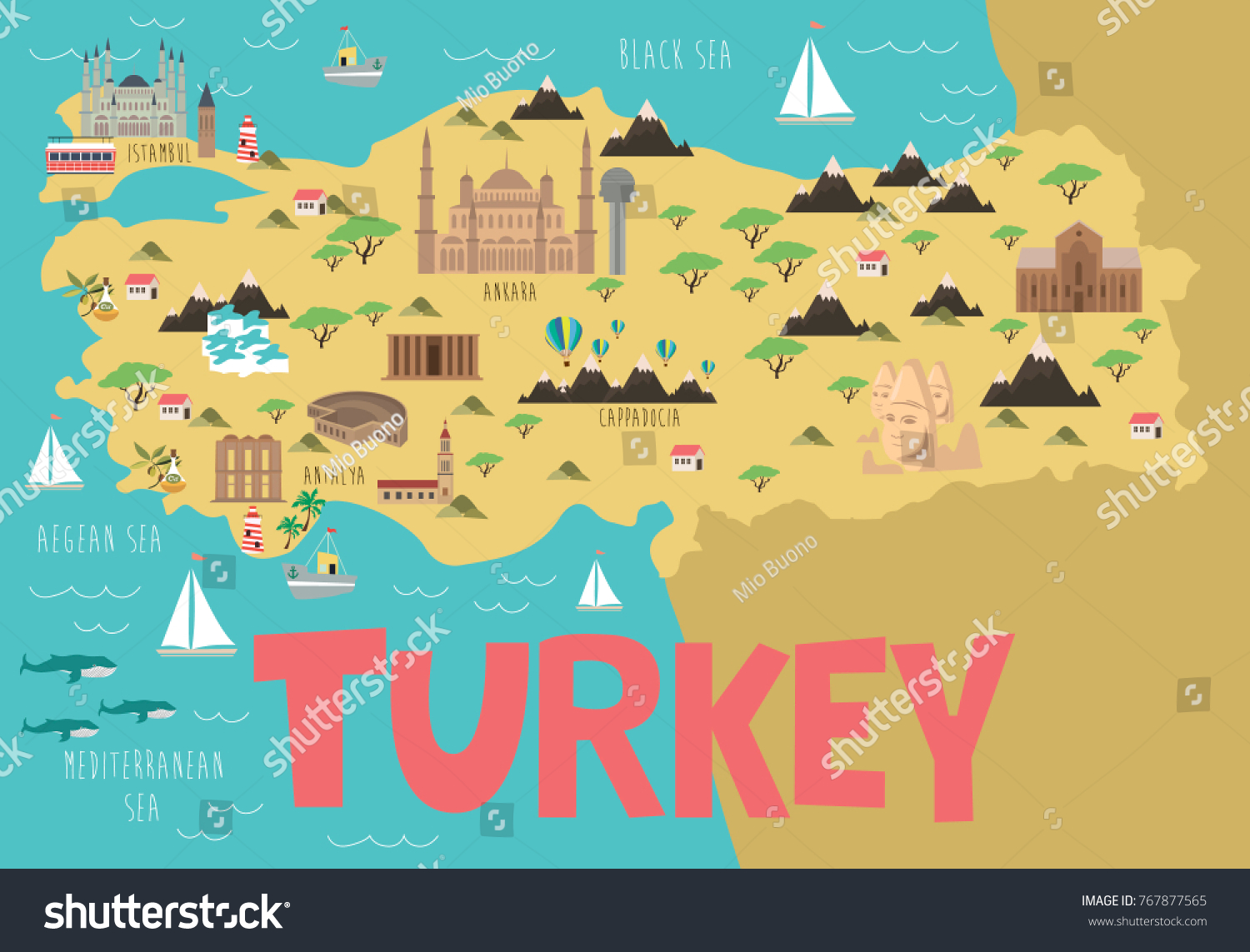 Illustration Map Turkey Nature Animals Landmarks Stock Vector (Royalty ...