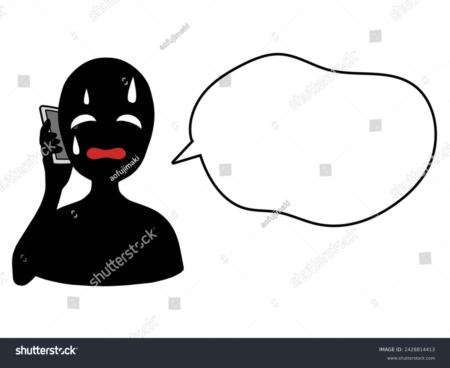 SVG of Illustration material of a person with the image of a bad guy holding a smartphone and a speech bubble svg