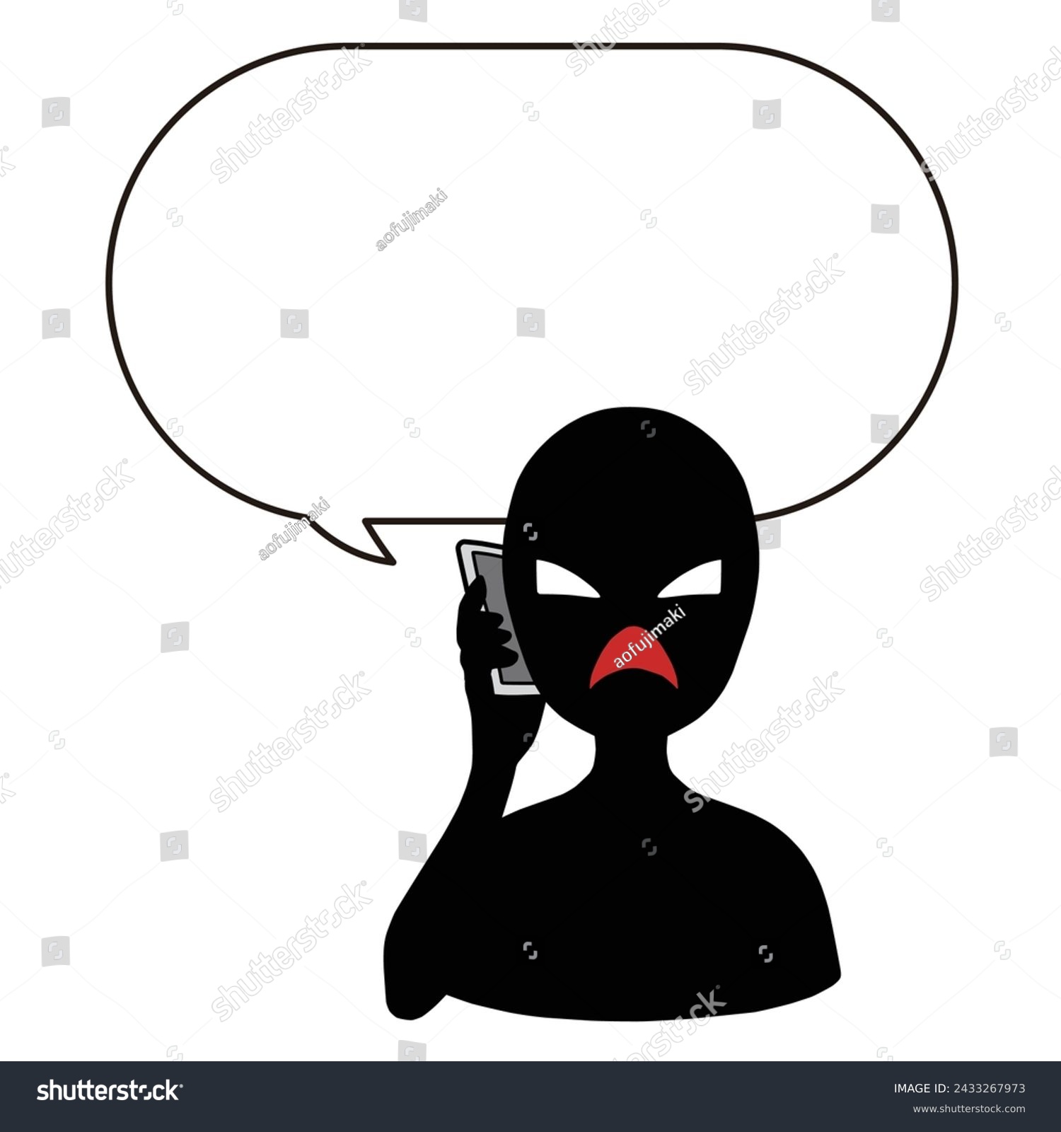 SVG of Illustration material of a person with the image of a bad guy holding a smartphone and a speech bubble svg