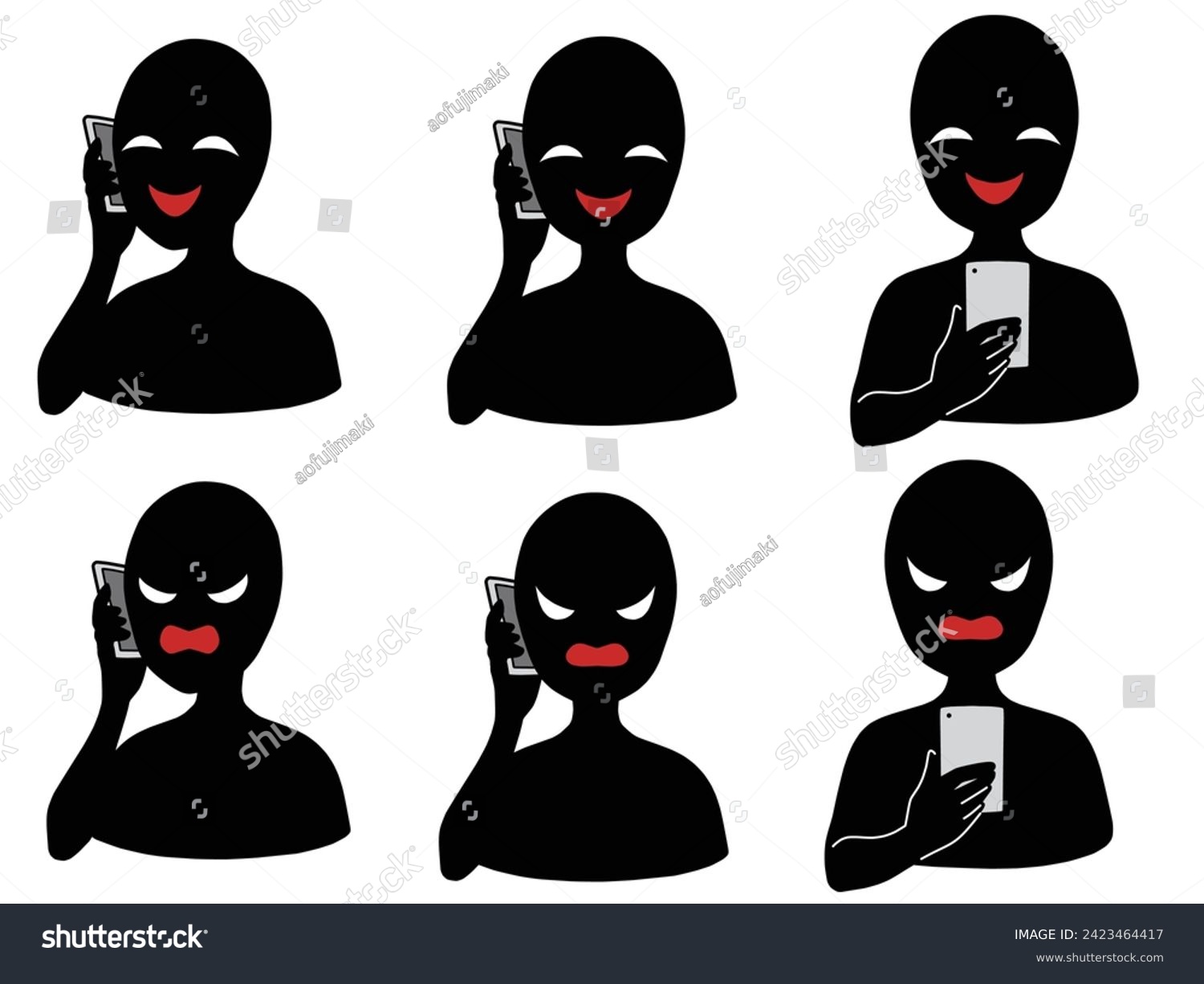 SVG of Illustration material set of a person with the image of a bad guy talking on a smartphone svg