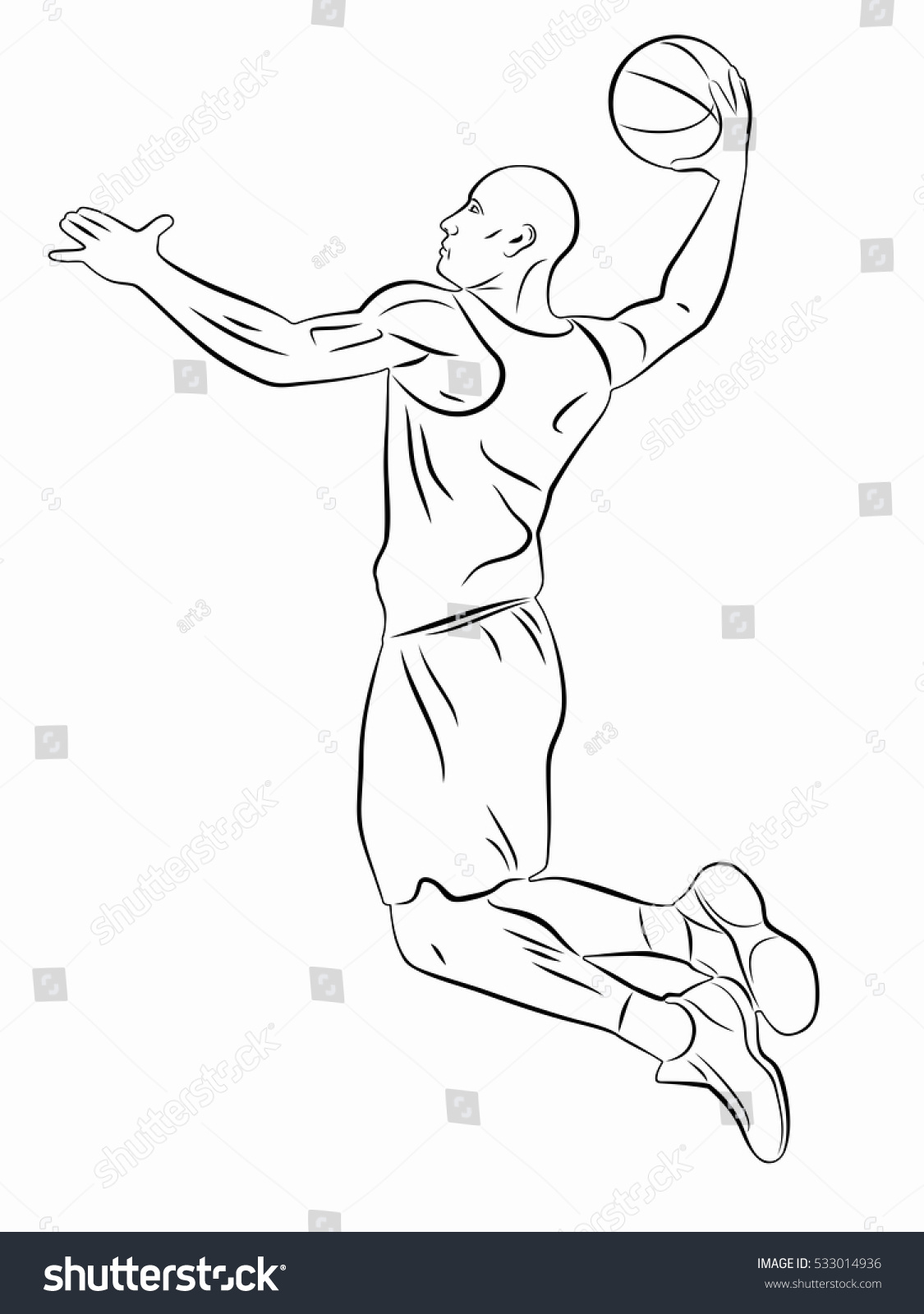 Illustration Basketball Player Black White Drawing Stock Vector ...