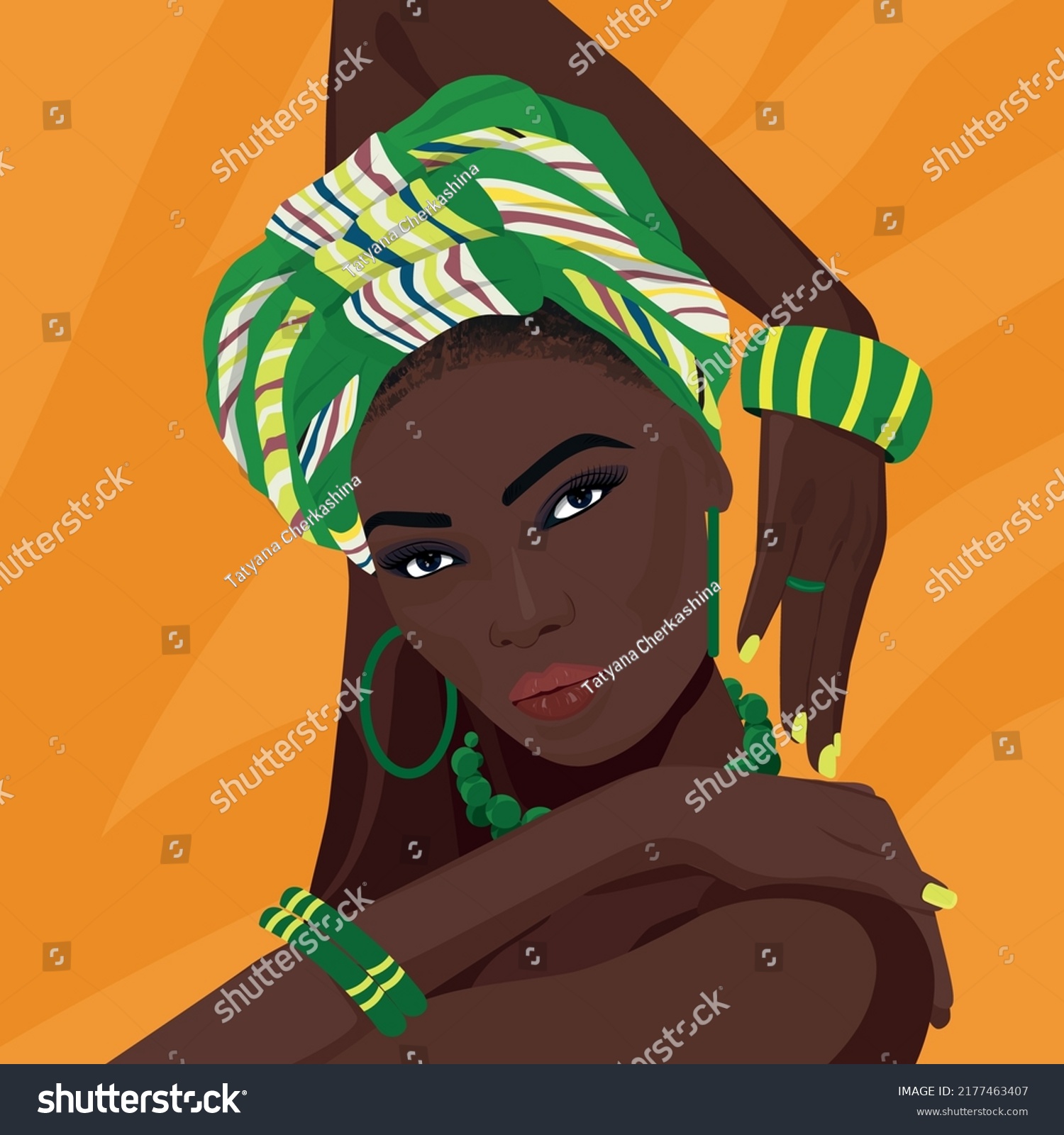 Illustration Beautiful Darkskinned Girl Flowers On Stock Vector